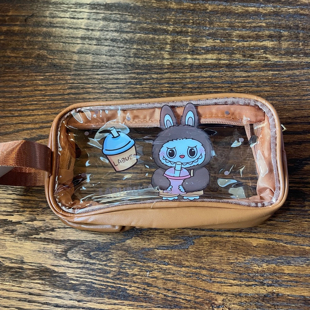 Brown Clear Pouch with Labubu Cartoon Design